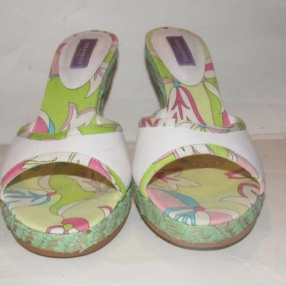 Pucci White Leather & Colorful Floral Mule Wedges! - Picture 5 of 12